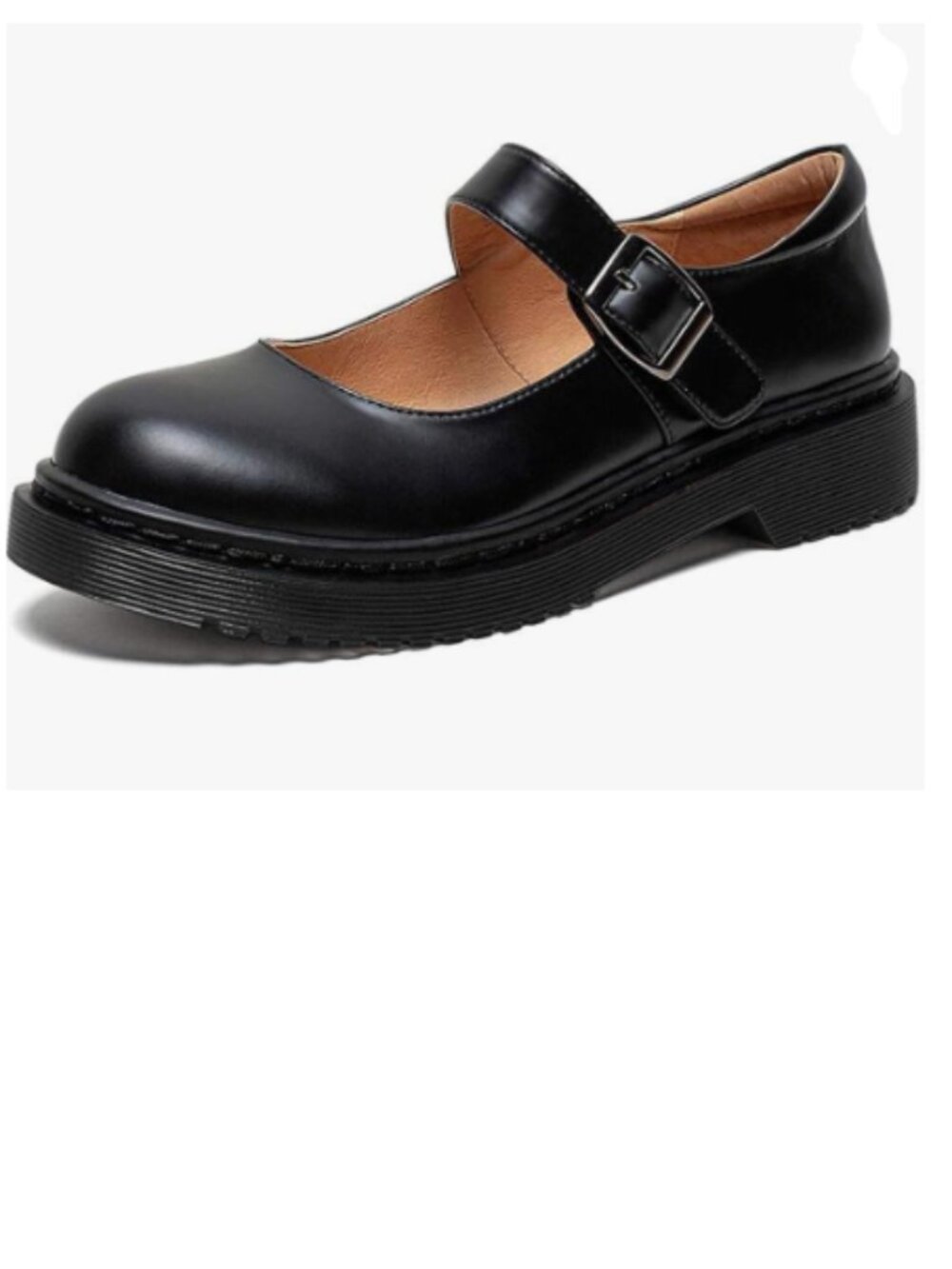 YDN Black Women Round Toe Adjustable Single Mary Jane Buckle Platform Pump